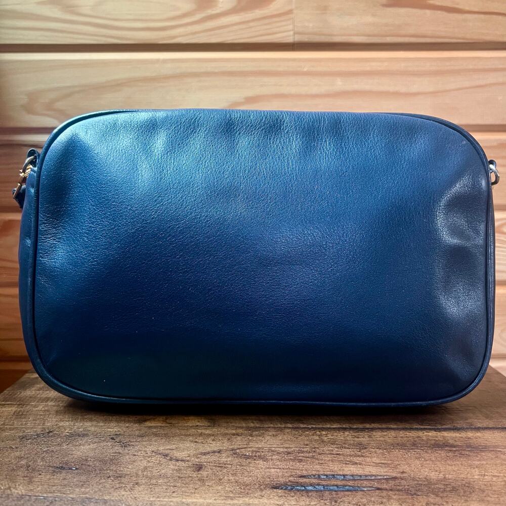 Vintage Anne Klein Leather Crossbody Bag Navy Blue 80s Gold Hardware Small Purse - Picture 7 of 16